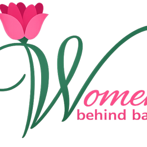 Women Behind Bars logo featuring a pink flower and green text